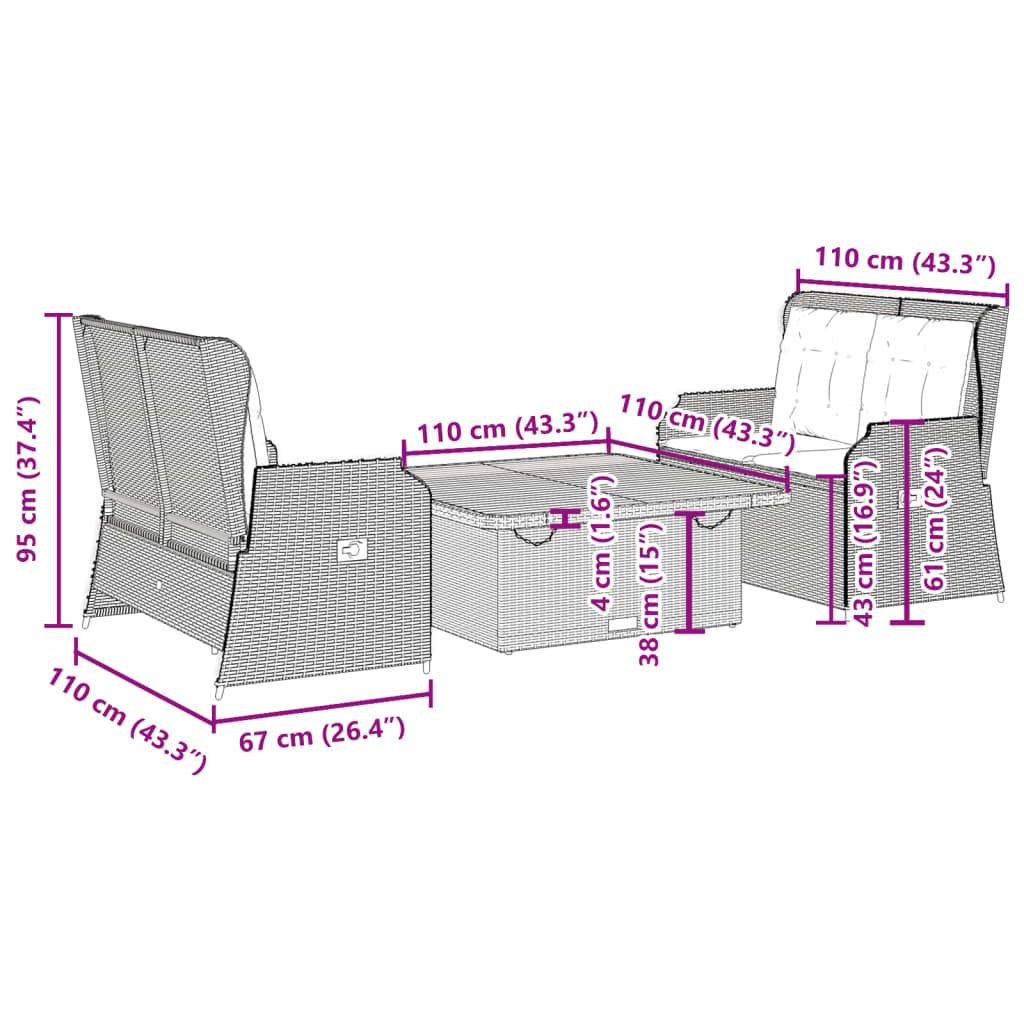 vidaXL 3-tlg. Garten-Lounge-Set mit Kissen Beige Poly Rattan