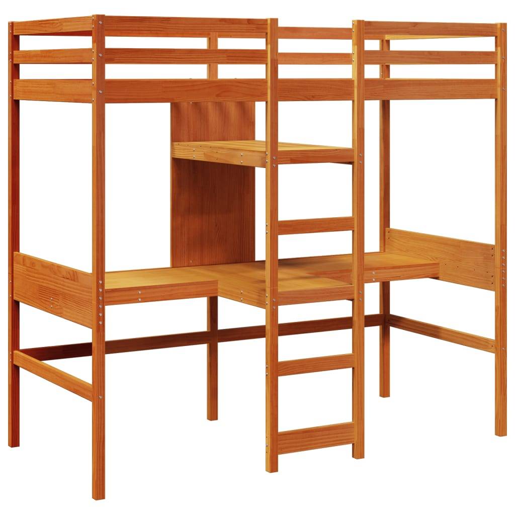 vidaXL Hochbett ohne Matratze Wachsbraun 90x190 cm Massivholz Kiefer