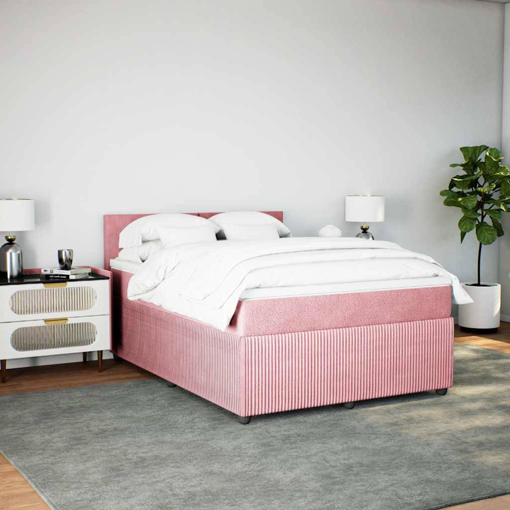 vidaXL Boxspringbett mit Matratze Rosa 160x200 cm Samt