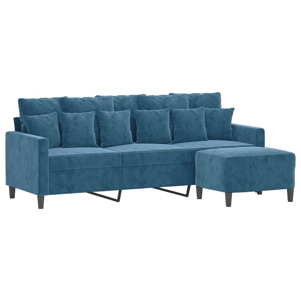 vidaXL 3-Sitzer-Sofa mit Hocker Blau 180 cm Samt