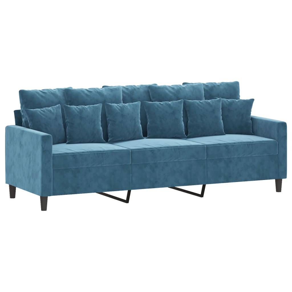 vidaXL 3-Sitzer-Sofa mit Hocker Blau 180 cm Samt