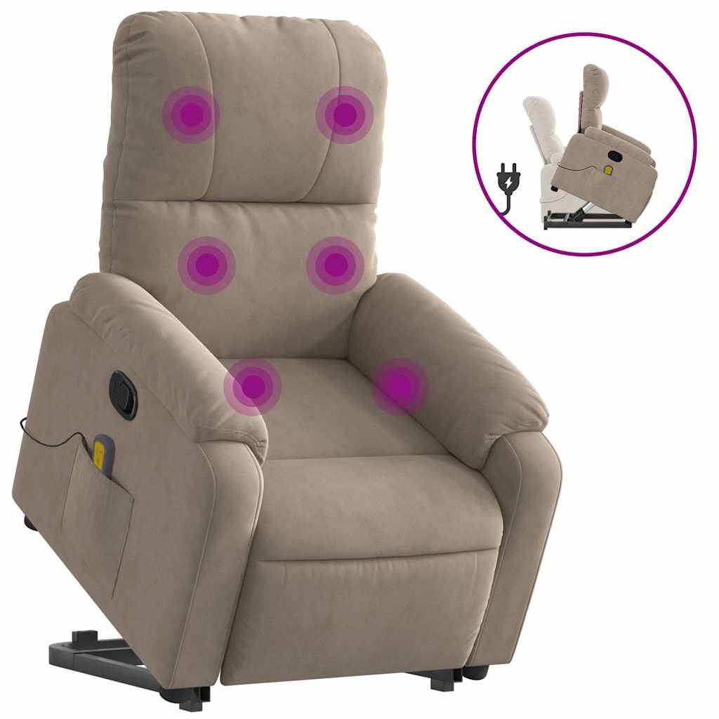 vidaXL Massagesessel mit Aufstehhilfe Taupe Mikrofasergewebe