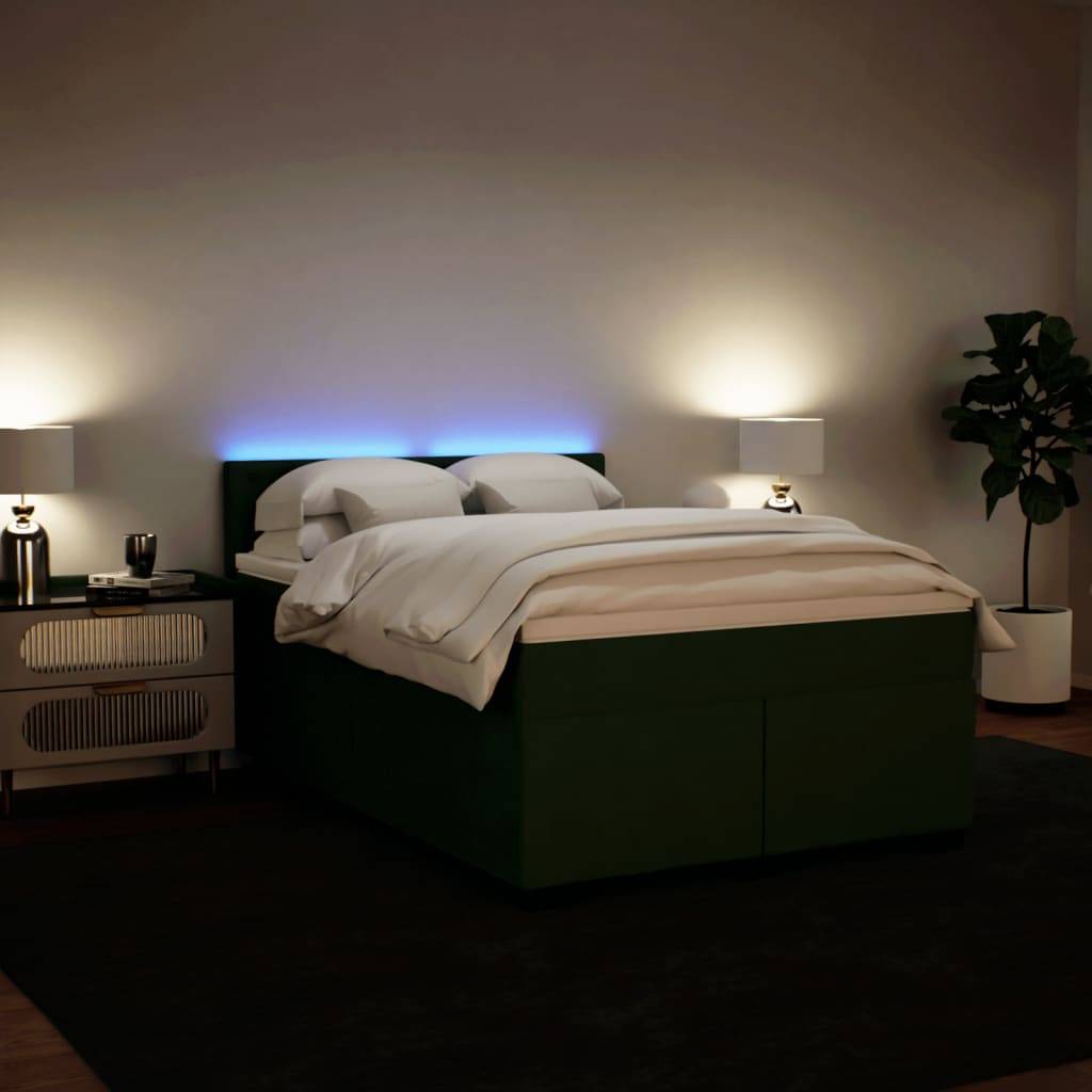 vidaXL Boxspringbett mit Matratze Dunkelgrün 160x200 cm Samt