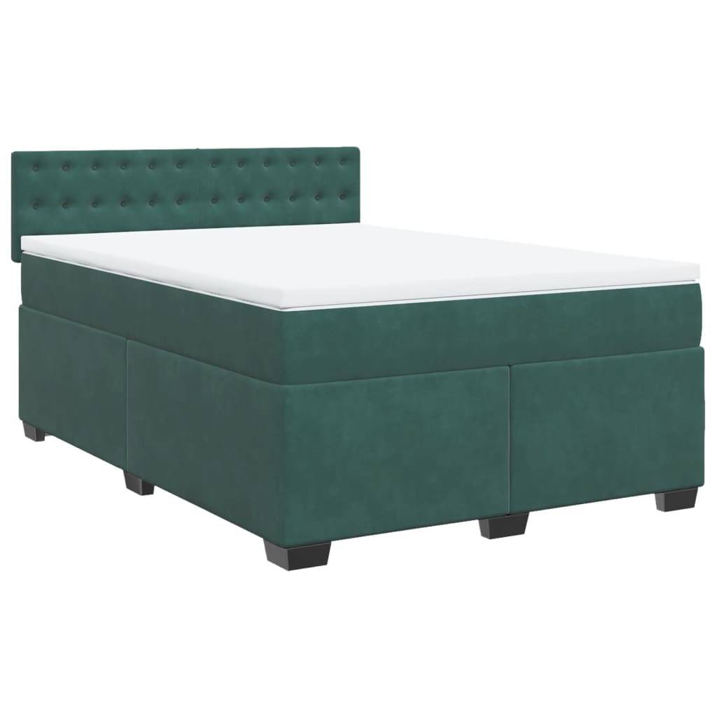 vidaXL Boxspringbett mit Matratze Dunkelgrün 160x200 cm Samt