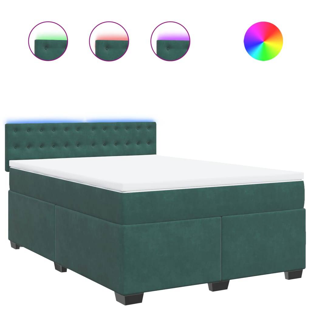 vidaXL Boxspringbett mit Matratze Dunkelgrün 160x200 cm Samt