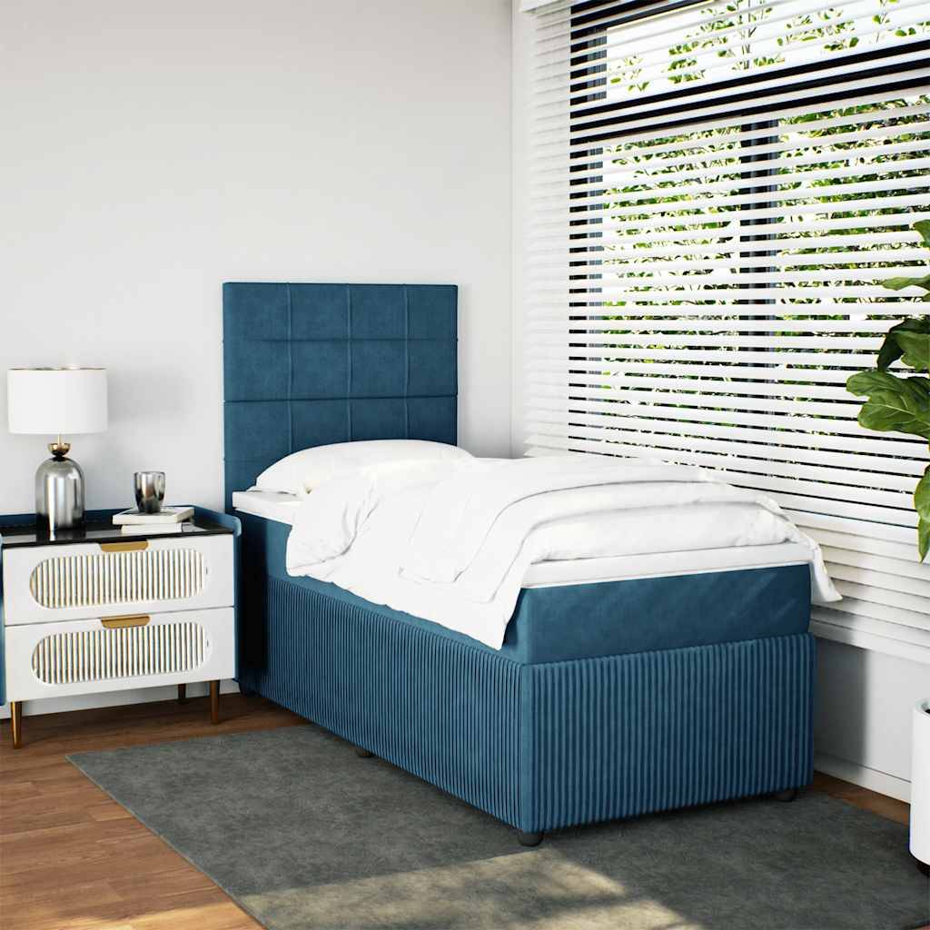 vidaXL Boxspringbett mit Matratze Dunkelblau 100x200 cm Samt