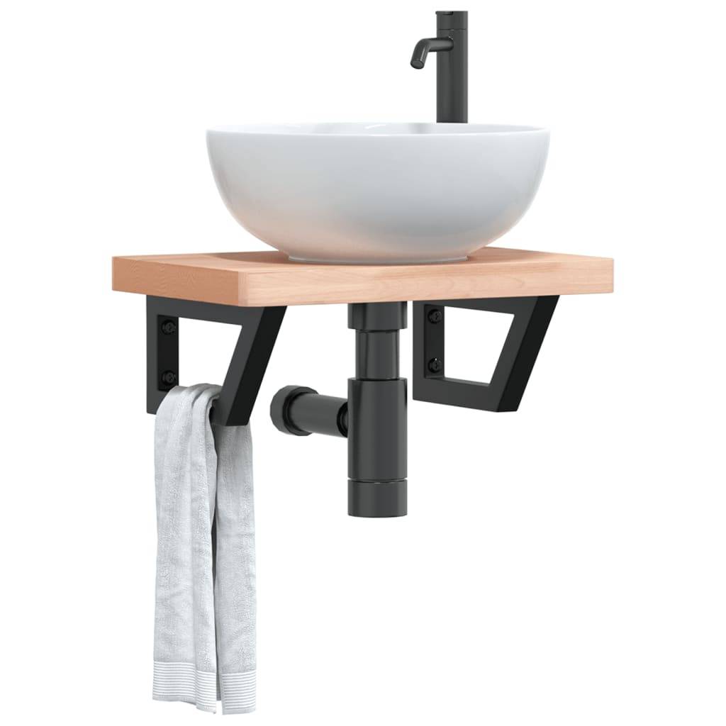 vidaXL Waschbeckenregal Wandmontage Stahl und Massivholz Buche
