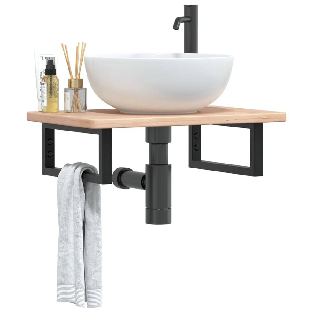 vidaXL Waschtischplatte mit Halterung Stahl und Massivholz Eiche
