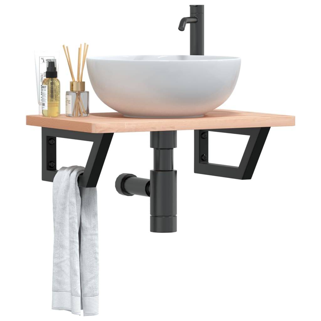 vidaXL Waschbeckenregal Wandmontage Stahl und Massivholz Buche