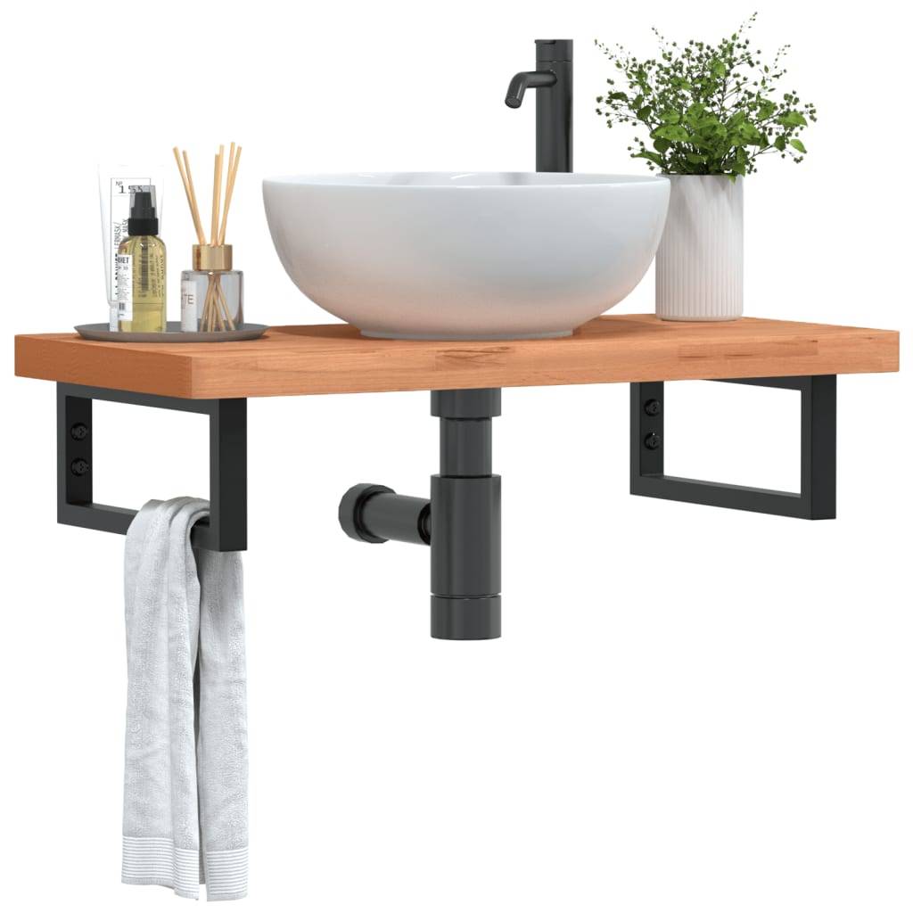 vidaXL Waschbeckenregal Wandmontage Stahl und Massivholz Buche