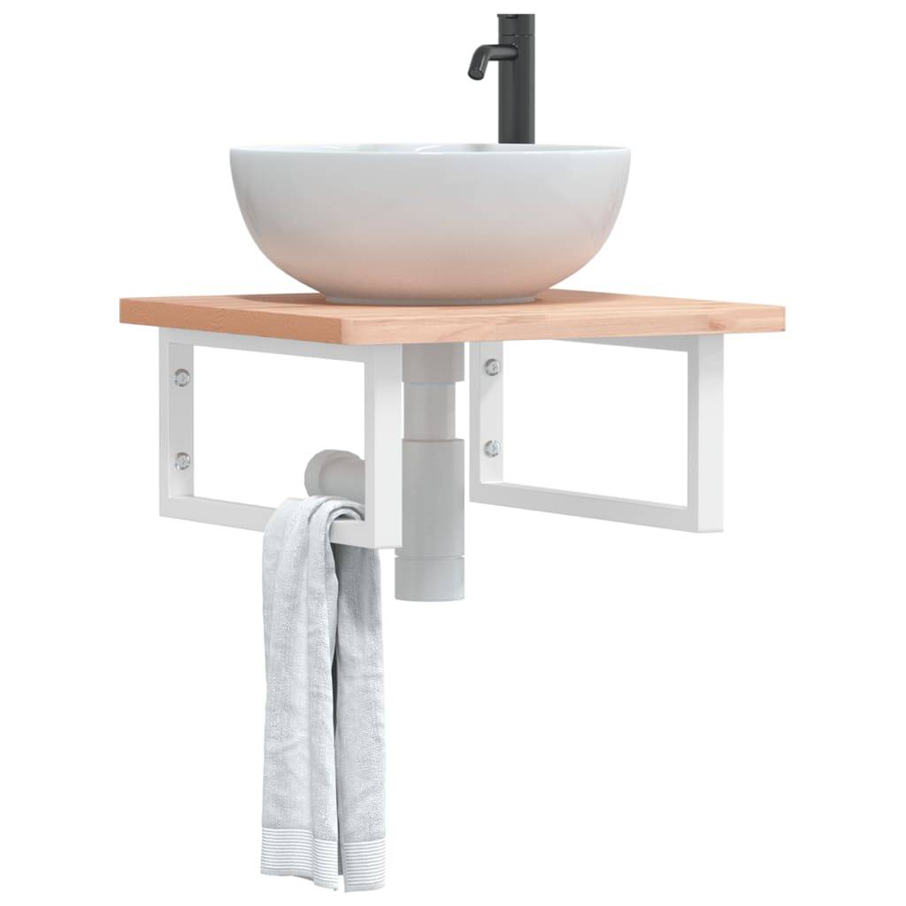vidaXL Waschbeckenregal Wandmontage Stahl und Massivholz Buche