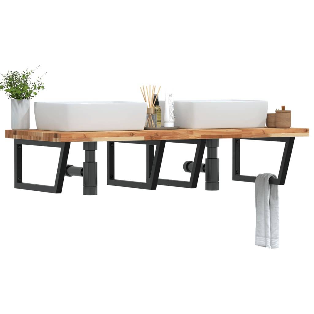 vidaXL Waschbeckenregal Wandmontage Stahl und Akazienholz
