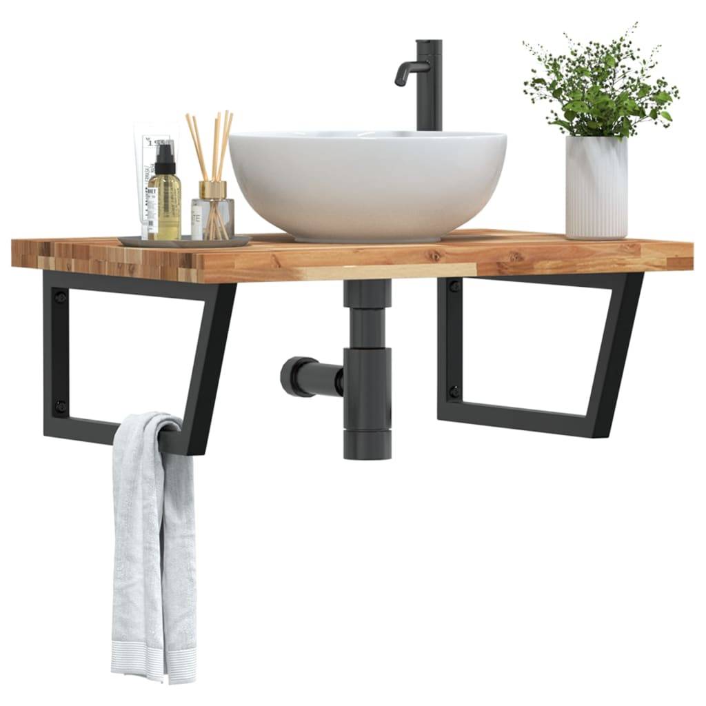 vidaXL Waschbeckenregal Wandmontage Stahl und Akazienholz