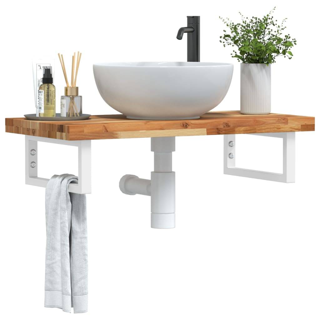 vidaXL Waschbeckenregal Wandmontage Stahl und Akazienholz