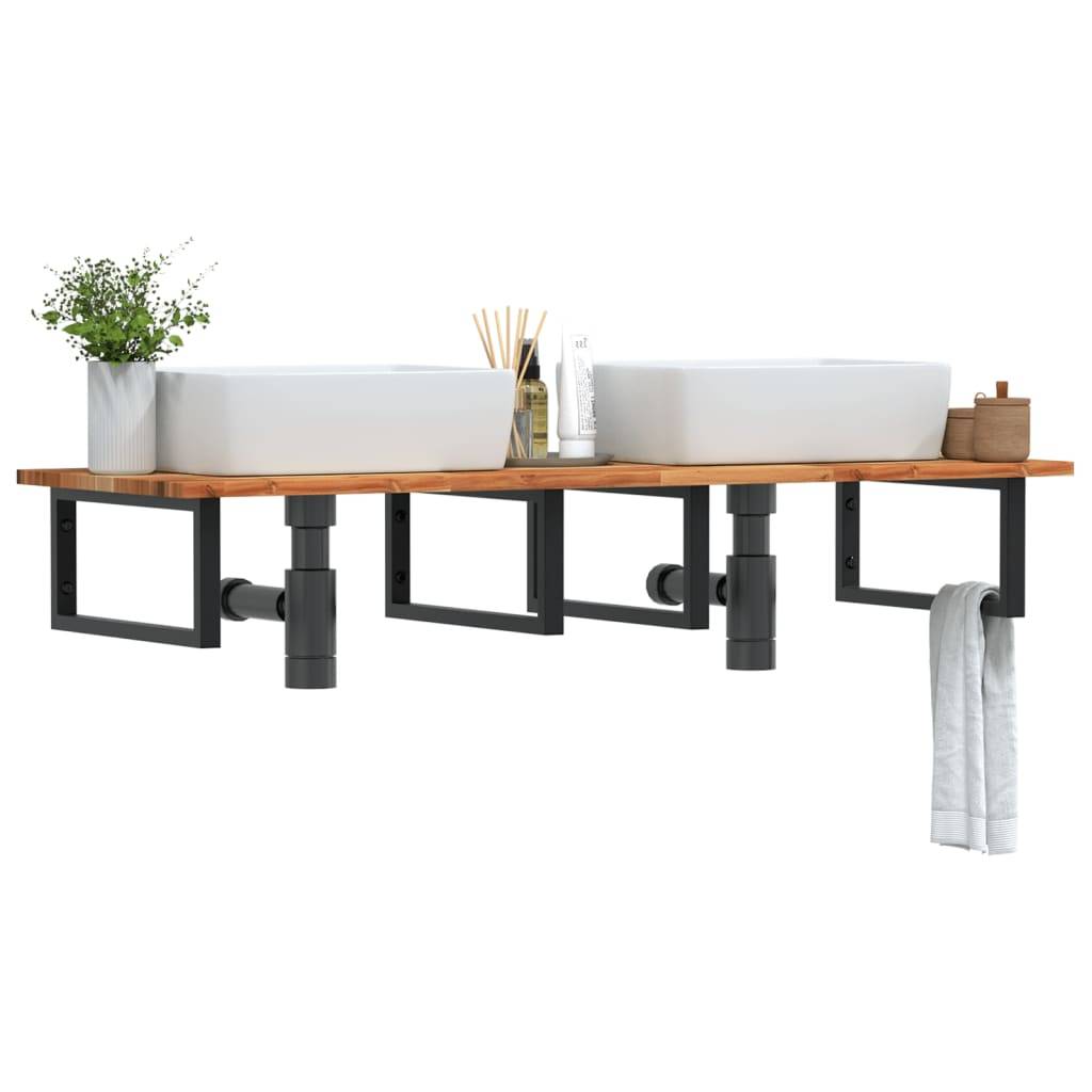 vidaXL Waschbeckenregal Wandmontage Stahl und Akazienholz