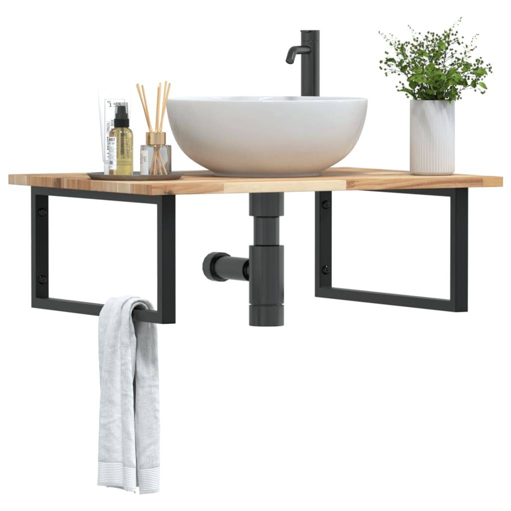 vidaXL Waschbeckenregal Wandmontage Stahl und Akazienholz