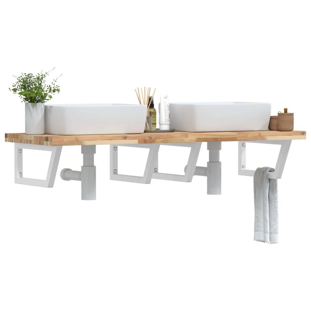 vidaXL Waschbeckenregal Wandmontage Stahl und Akazienholz