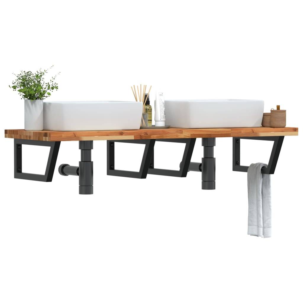 vidaXL Waschbeckenregal Wandmontage Stahl und Akazienholz