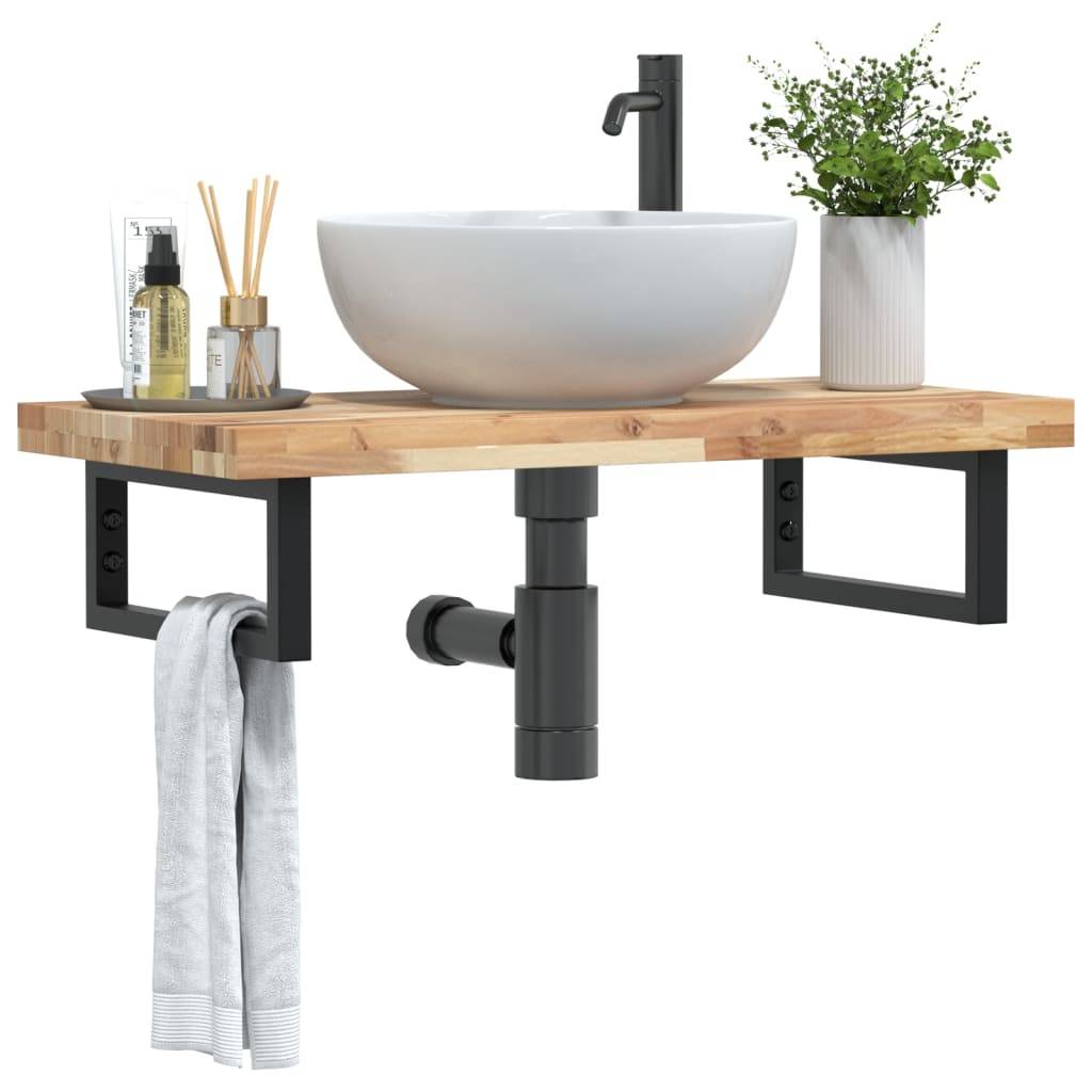 vidaXL Waschbeckenregal Wandmontage Stahl und Akazienholz