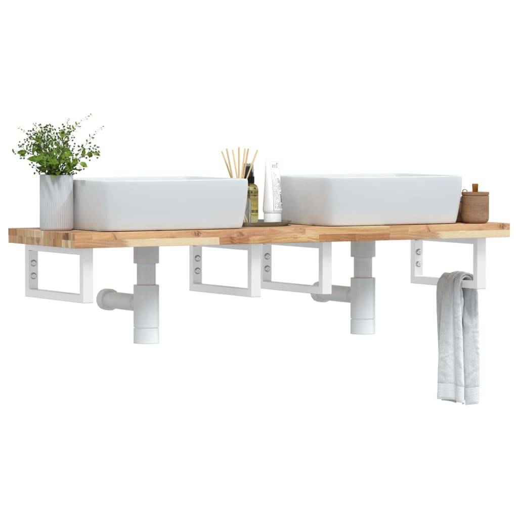 vidaXL Waschbeckenregal Wandmontage Stahl und Akazienholz