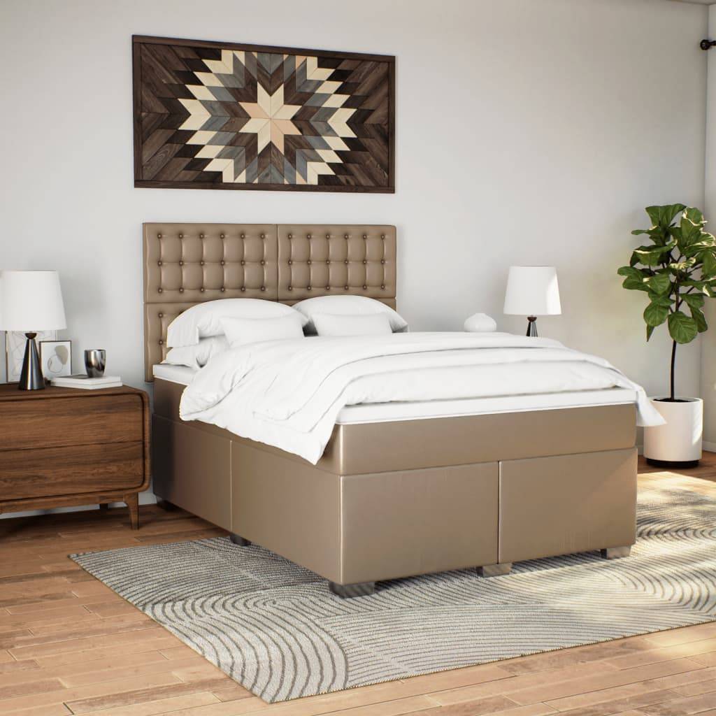 vidaXL Boxspringbett Matratze Cappuccino-Braun 160x200 cm Kunstleder