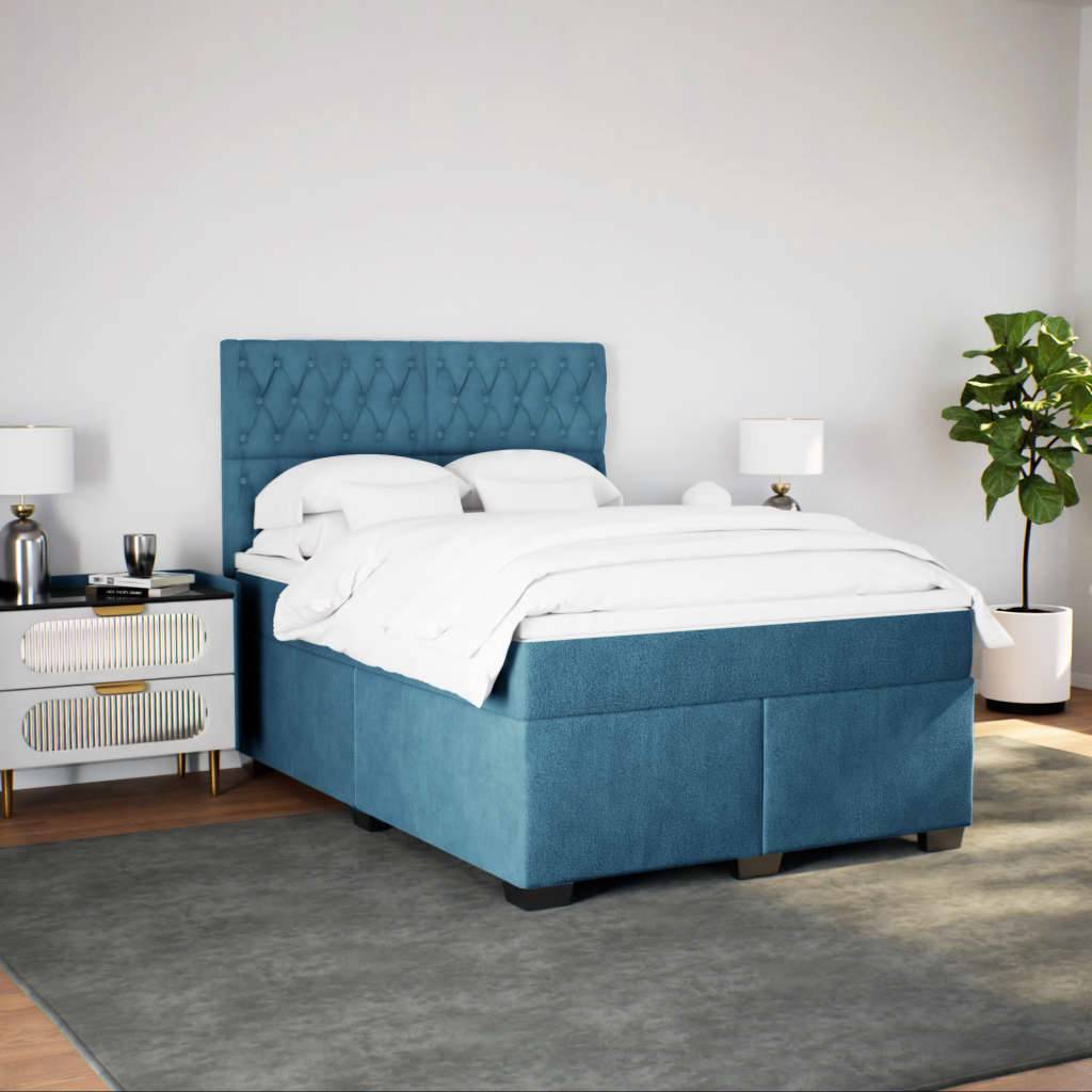 vidaXL Boxspringbett mit Matratze Blau 160x200 cm Samt