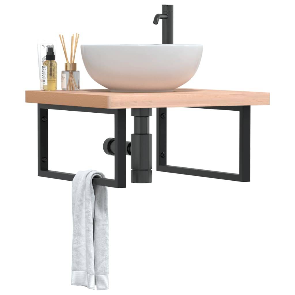 vidaXL Waschbeckenregal Wandmontage Stahl und Massivholz Buche