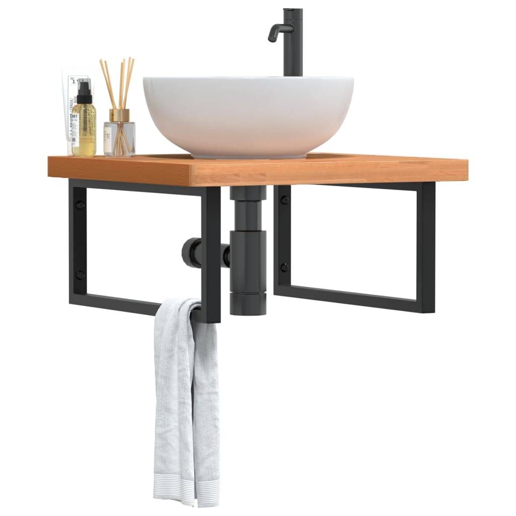 vidaXL Waschbeckenregal Wandmontage Stahl und Massivholz Buche