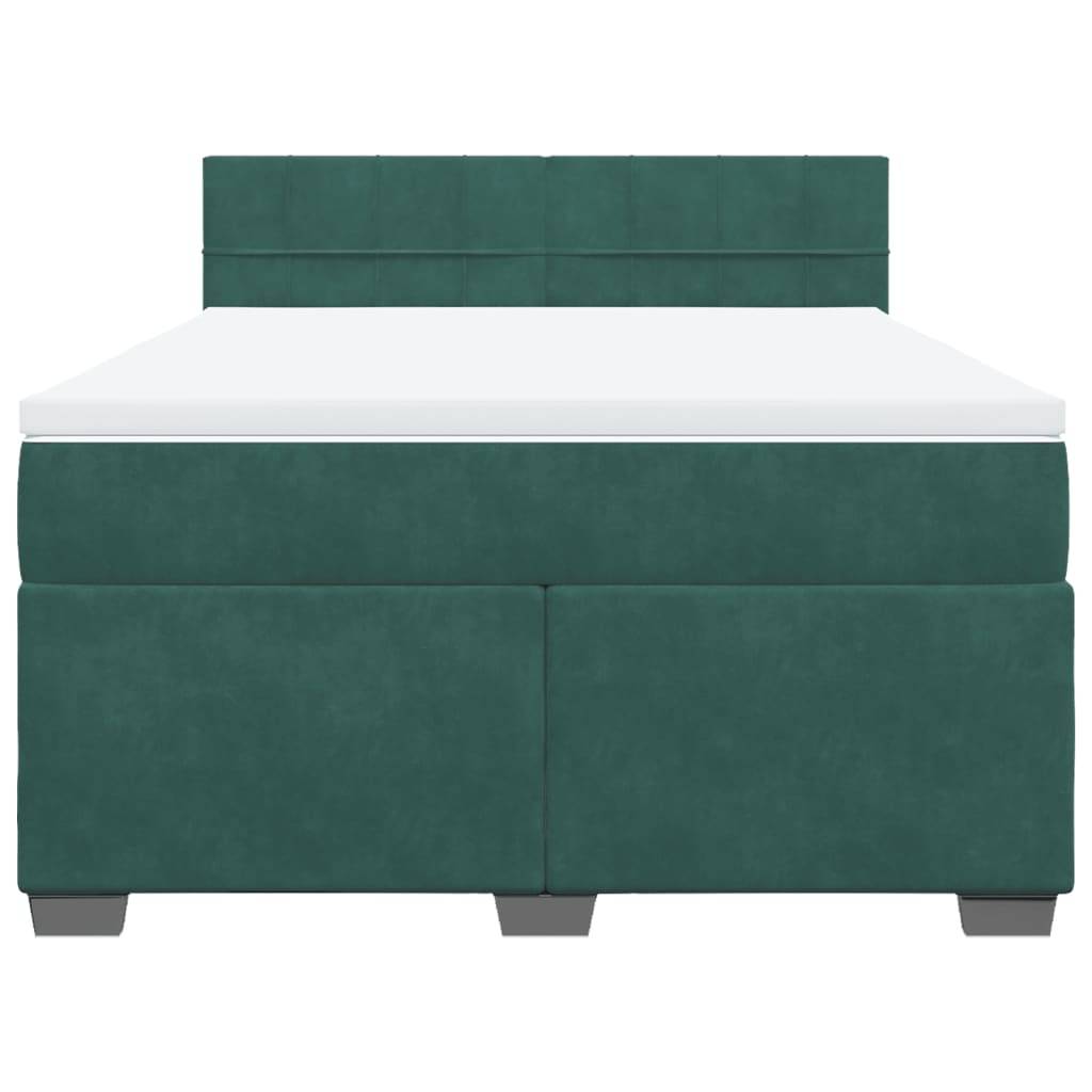 vidaXL Boxspringbett mit Matratze Dunkelgrün 140x200 cm Samt