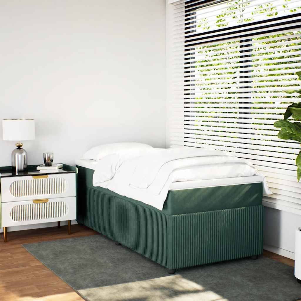 vidaXL Boxspringbett mit Matratze Dunkelgrün 90x190 cm Samt