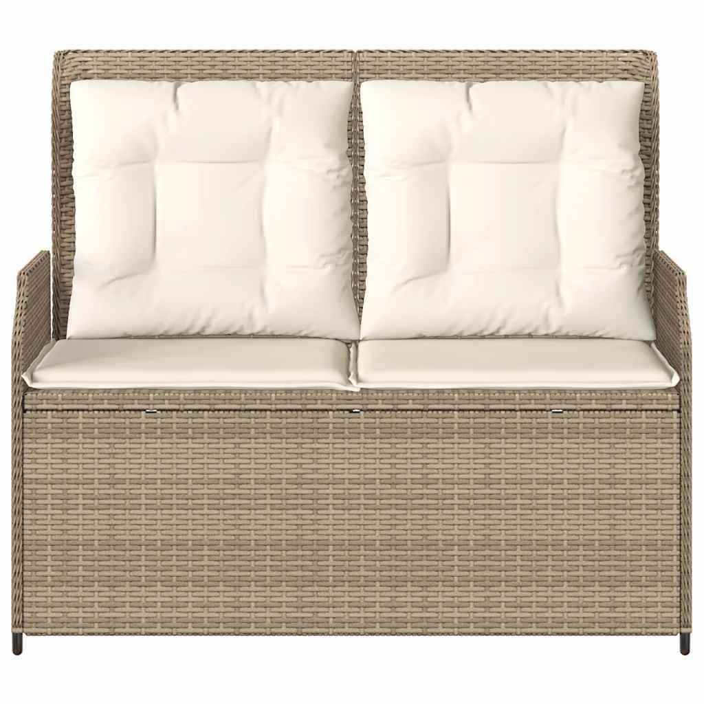 vidaXL Gartenbank Verstellbar mit Kissen Beige Poly Rattan