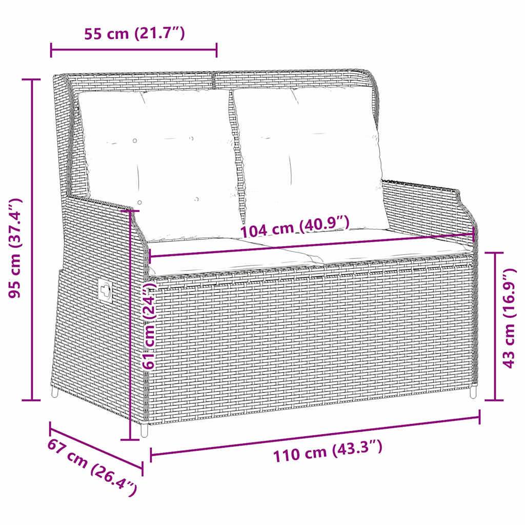 vidaXL Gartenbank Verstellbar mit Kissen Hellgrau Poly Rattan