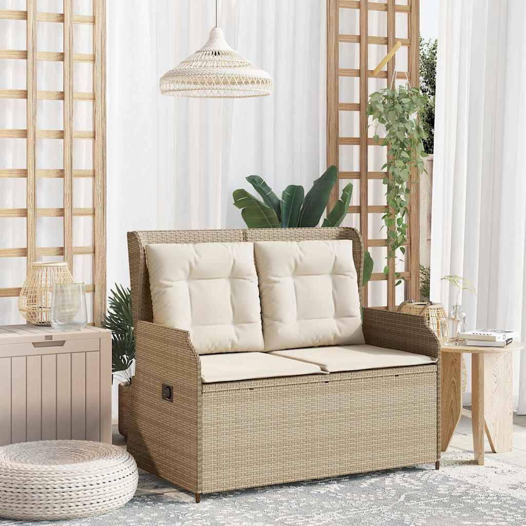 vidaXL Gartenbank Verstellbar mit Kissen Beige Poly Rattan