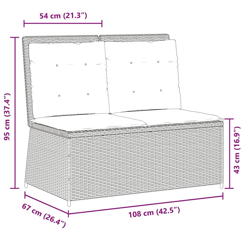 vidaXL Gartenbank Verstellbar mit Kissen Hellgrau Poly Rattan