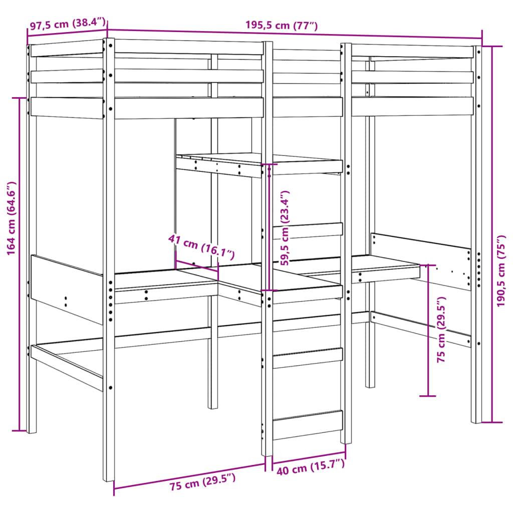 vidaXL Hochbett ohne Matratze Wachsbraun 90x190 cm Massivholz Kiefer