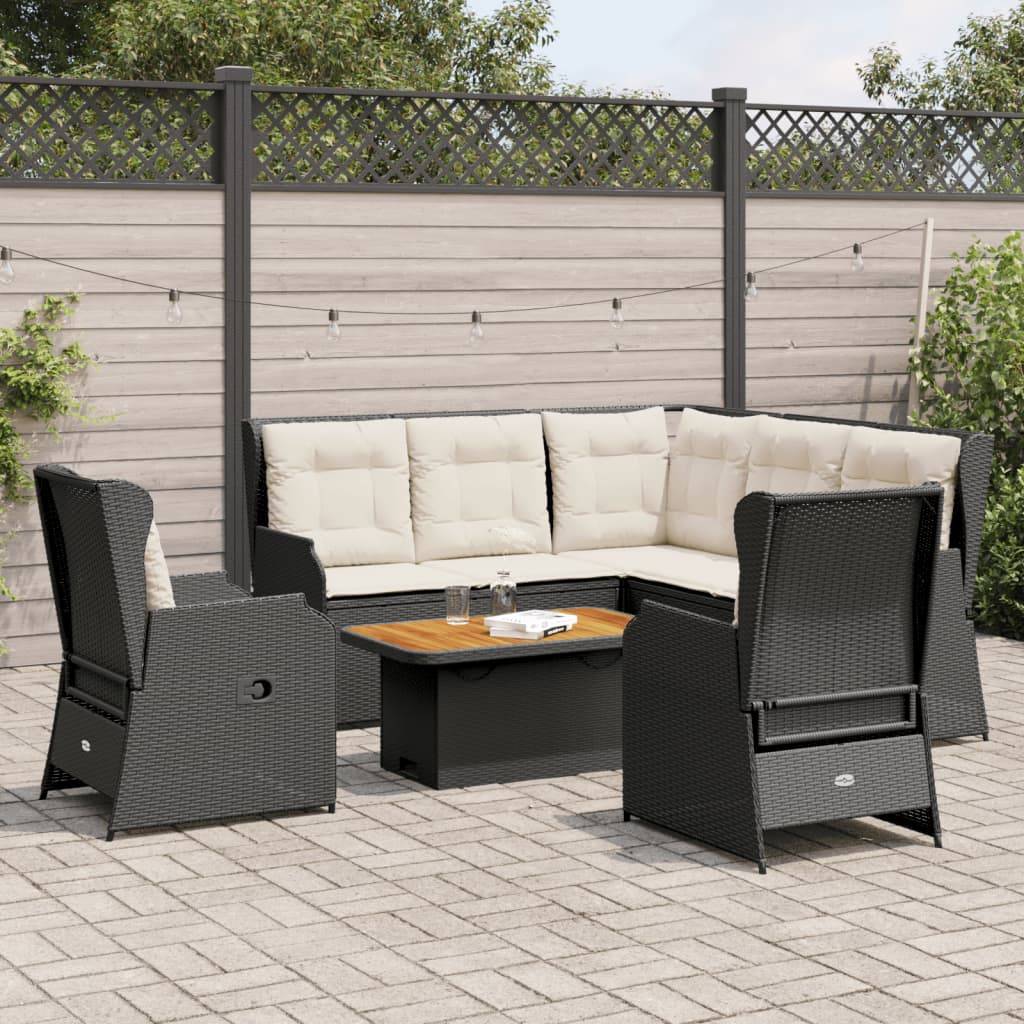 vidaXL 6-tlg. Garten-Lounge-Set mit Kissen Schwarz Poly Rattan