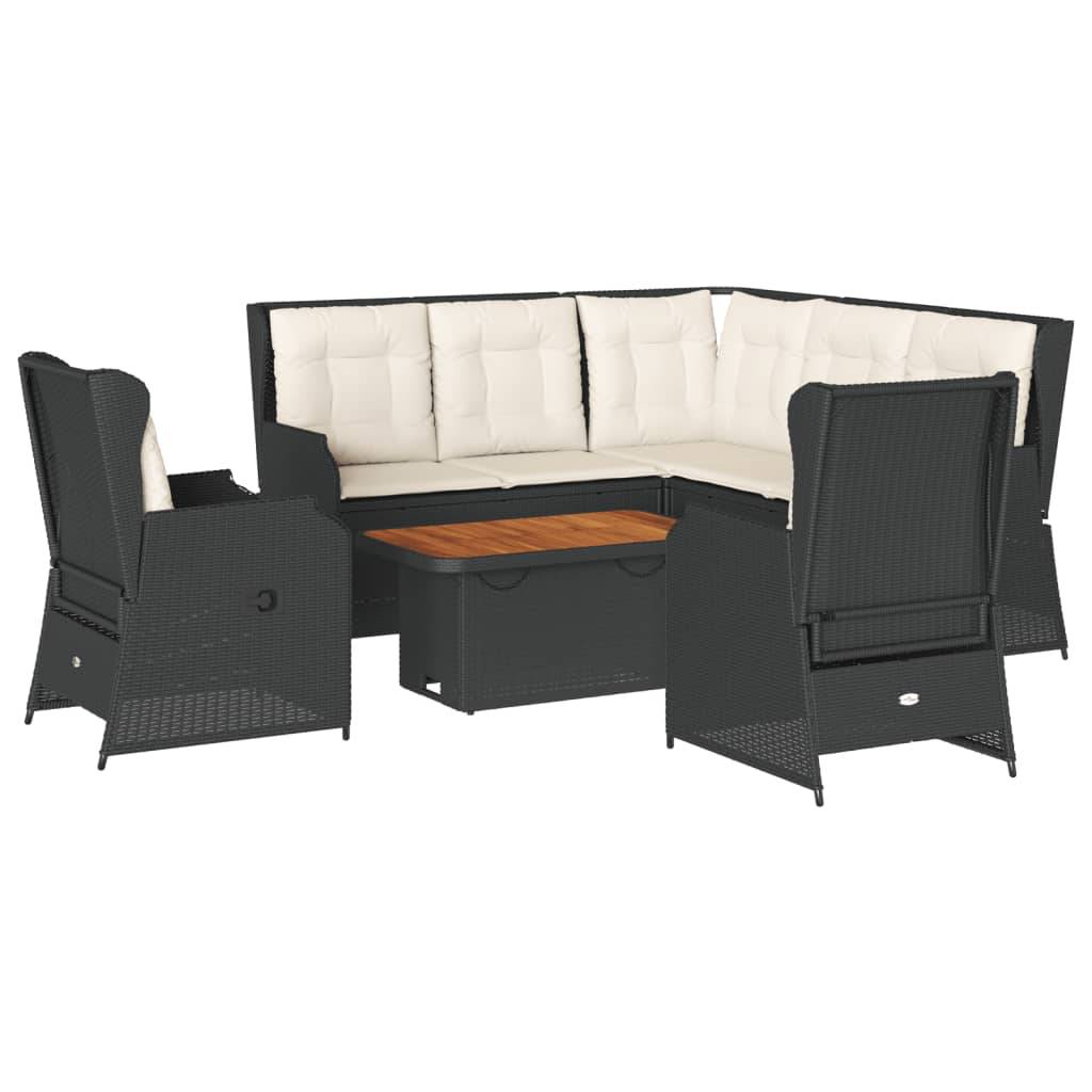 vidaXL 6-tlg. Garten-Lounge-Set mit Kissen Schwarz Poly Rattan