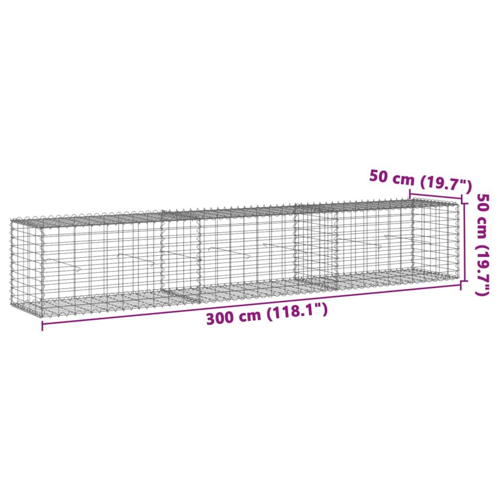 vidaXL Gabione mit Deckel 300x50x50 cm Verzinktes Eisen