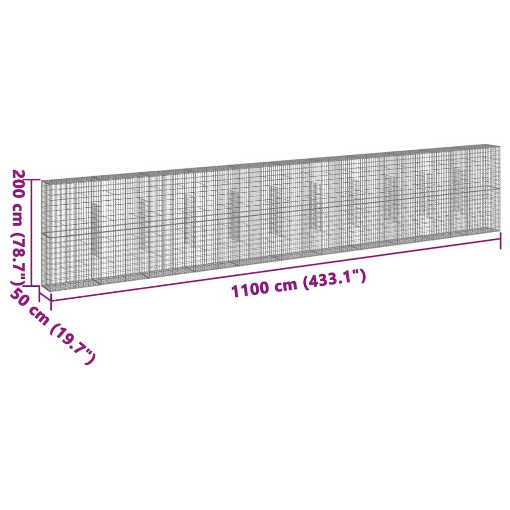 vidaXL Gabione mit Deckel 1100x50x200 cm Verzinktes Eisen