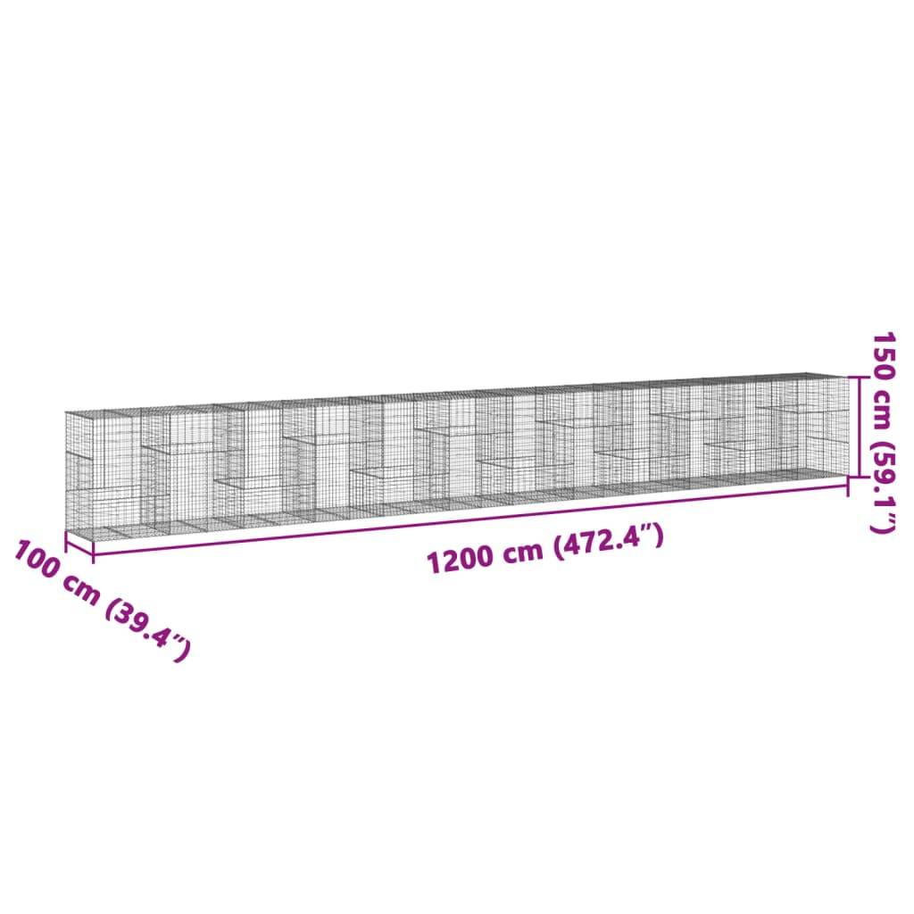 vidaXL Gabione mit Deckel 1200x100x150 cm Verzinktes Eisen