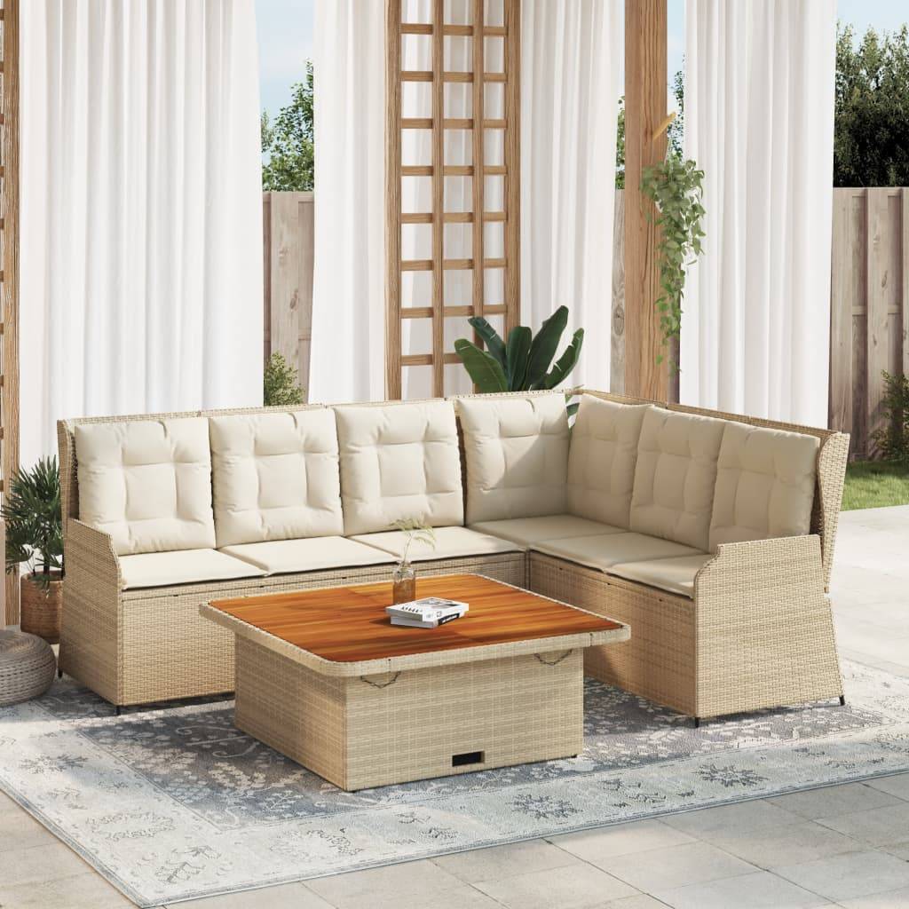 vidaXL 5-tlg. Garten-Lounge-Set mit Kissen Beige Poly Rattan
