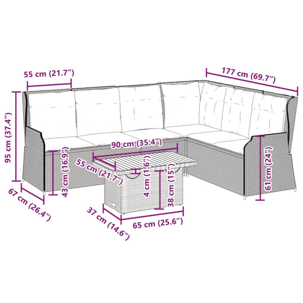 vidaXL 5-tlg. Garten-Lounge-Set mit Kissen Beige Poly Rattan