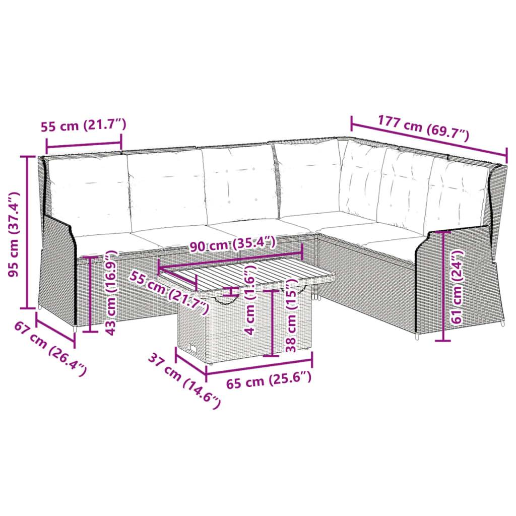 vidaXL 5-tlg. Garten-Lounge-Set mit Kissen Schwarz Poly Rattan