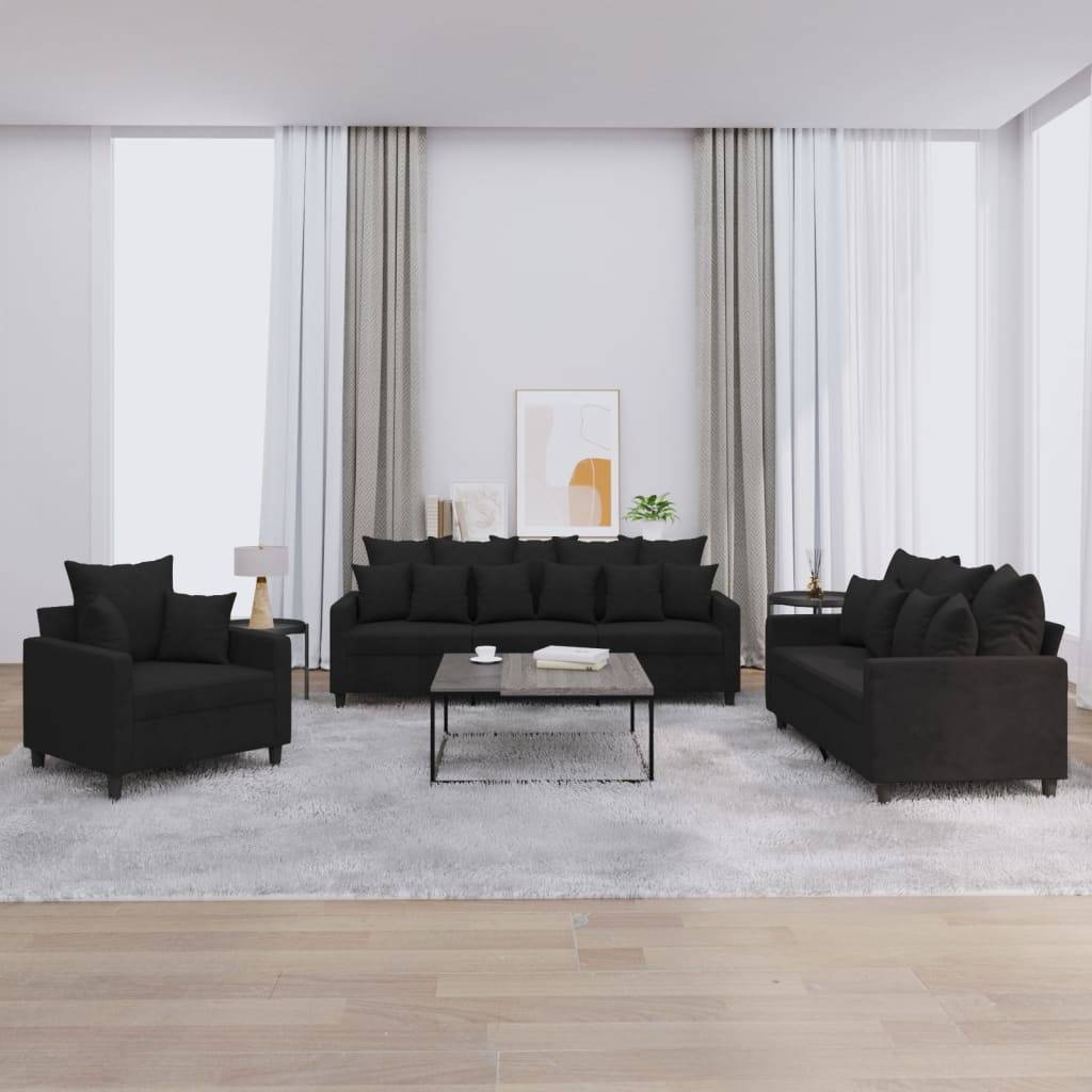 vidaXL 3-tlg. Sofagarnitur mit Kissen Schwarz Samt