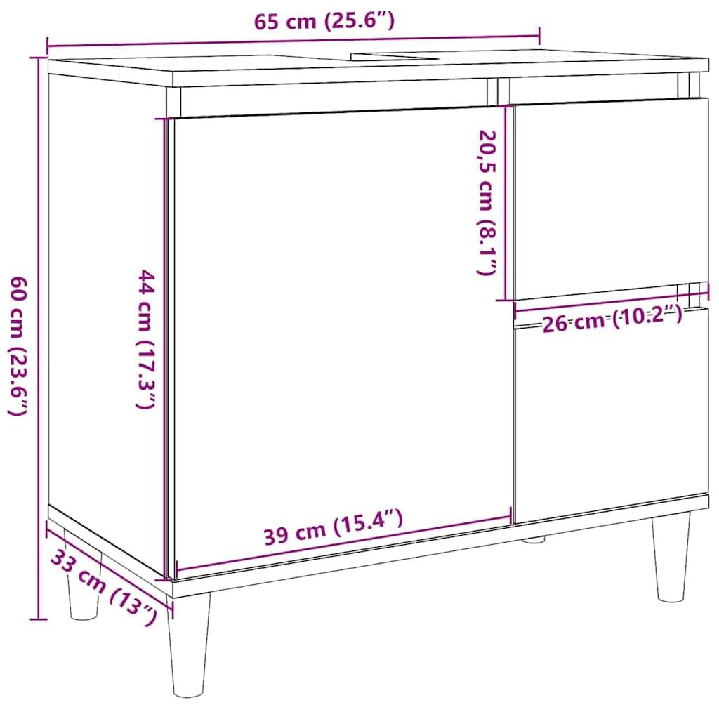 vidaXL Badschrank Grau Sonoma 65x33x60 cm Holzwerkstoff