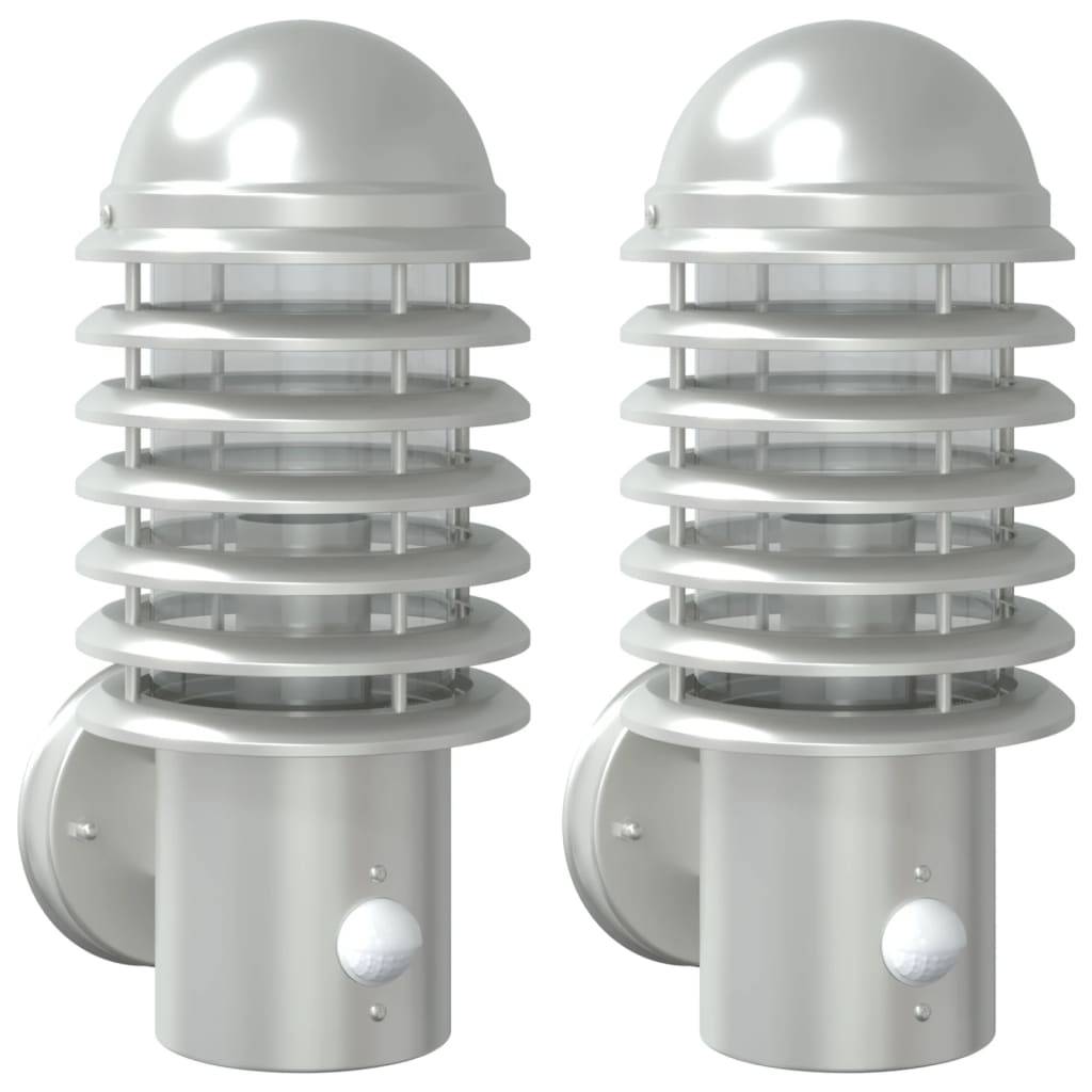 vidaXL Außenwandleuchten mit Bewegungsmelder 2 Stk. Silbern Edelstahl