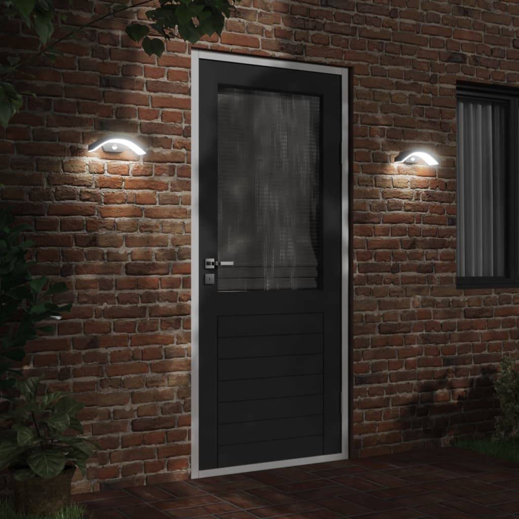 vidaXL LED-Außenwandleuchten mit Sensor 2 Stk. Schwarz Aludruckguss