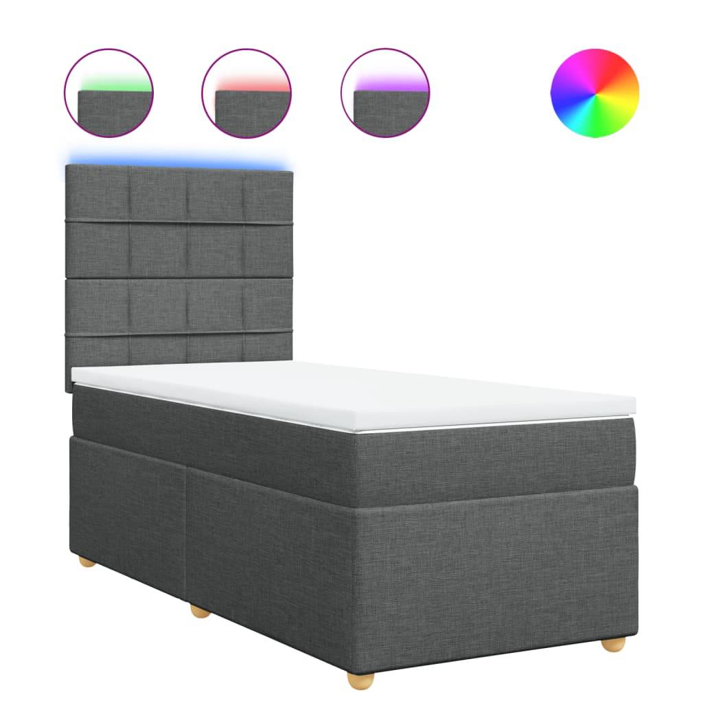vidaXL Boxspringbett mit Matratze Dunkelgrau 90x200 cm Stoff