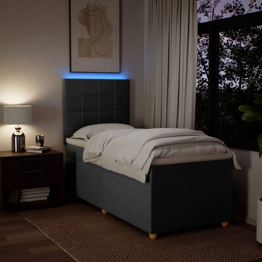 vidaXL Boxspringbett mit Matratze Dunkelgrau 90x200 cm Stoff