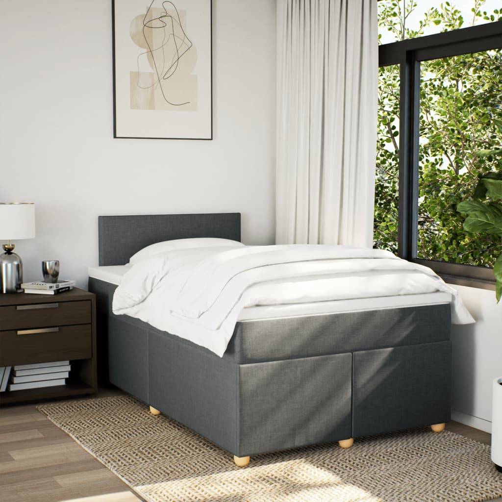 vidaXL Boxspringbett mit Matratze Dunkelgrau 120x190 cm Stoff